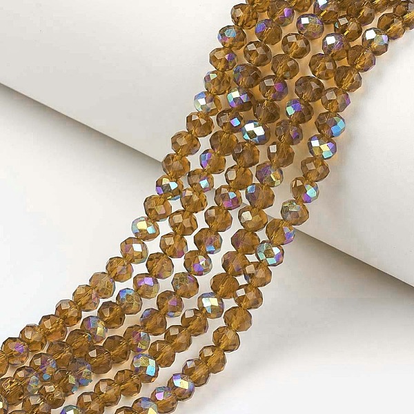 

PandaHall Electroplate Glass Beads Strands, Half Rainbow Plated, Faceted, Rondelle, Dark Goldenrod, 6x5mm, Hole: 1mm, about 85~88pcs/strand...