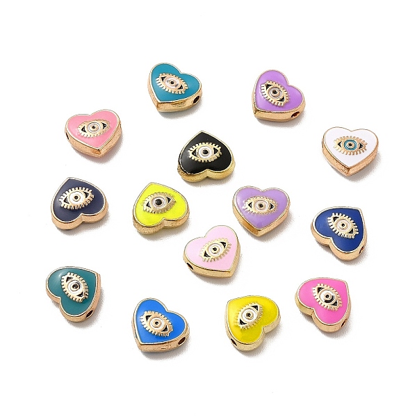 

PandaHall Alloy Enamel Beads, Heart with Horse Eye, Golden, Mixed Color, 9x10x4mm, Hole: 1.6mm Alloy+Enamel Heart Multicolor