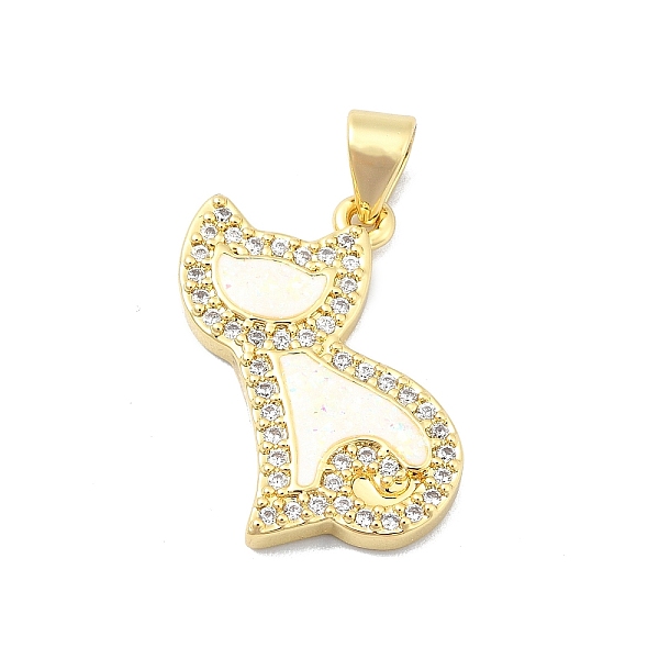 

PandaHall Brass Micro Pave Clear Cubic Zirconia Pendants, with Sythetic Opal, Cat Shape, Real 18K Gold Plated, 22x12.5x2.5mm, Hole: 4x3.5mm...