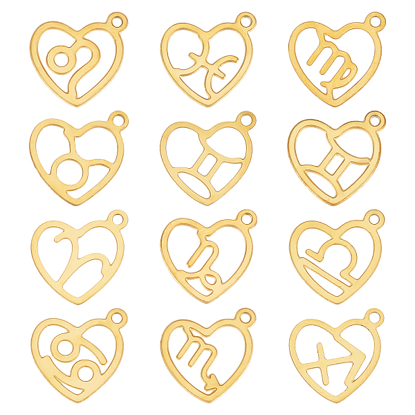

PandaHall SUNNYCLUE 1 Box 24Pcs 12 Style Real 18K Gold Plated Constellation Charms Bulk Zodiac Charm Zodiac Sign Heart Lucky Amulet Laser...