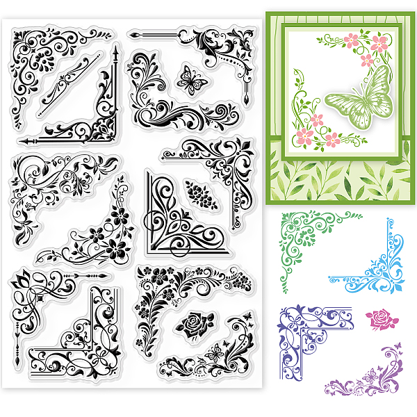 

PandaHall GLOBLELAND Flower Lace Clear Stamps Butterfly Border Corner Silicone Clear Stamp Seals for Cards Making DIY Scrapbooking Photo...