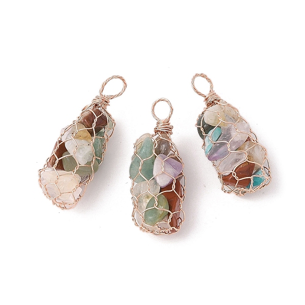 

PandaHall Rack Plating Copper Wire Wrapped Natural Mixed Stone Chip Big Pendants, Macrame Gems Charms, Cadmium Free & Lead Free, Rose Gold...