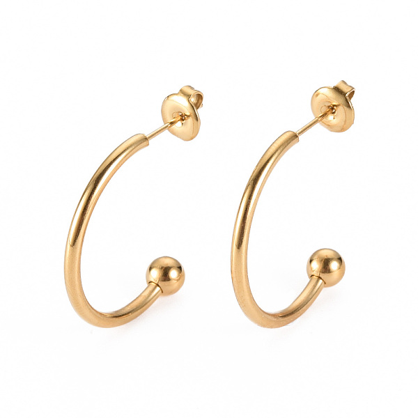 

PandaHall 304 Stainless Steel Stud Earrings, Half Hoop Earrings, with Round Beads and Ear Nuts, Semicircular, Real 14K Gold Plated...
