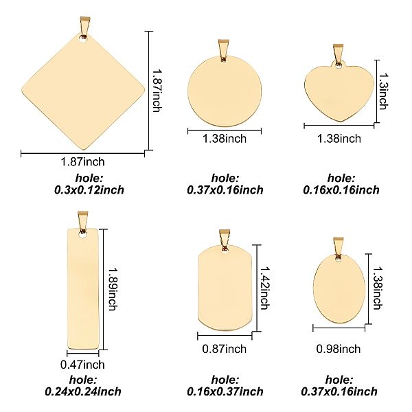 

PandaHall Stainless Steel Pendants, Stamping Blank Tag, Mixed Shape, Golden, 12pcs/box Stainless Steel Mixed Shapes