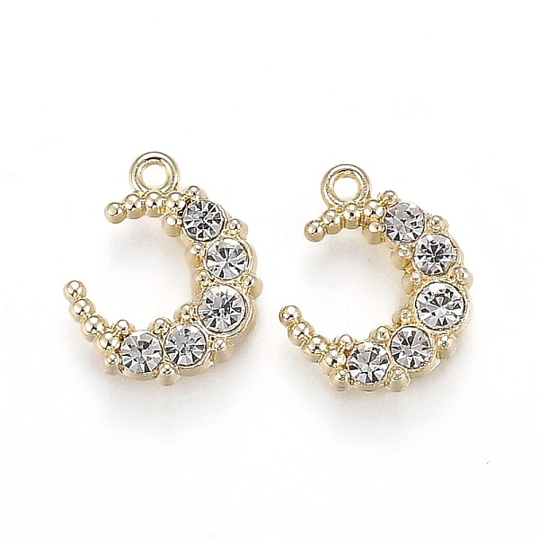 

PandaHall Alloy Jewelry Crystal Rhinestone Pendants, Moon, Light Gold, 13x11x3mm, Hole: 1.2mm Alloy+Rhinestone Moon Clear