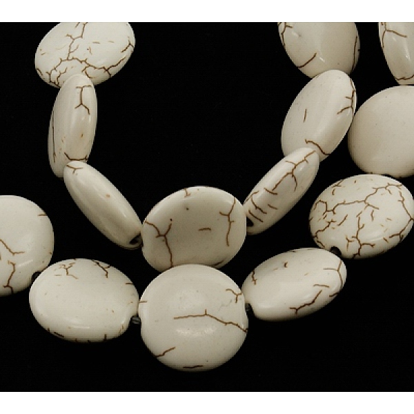 

PandaHall Synthetic Magnesite Beads Strands, Flat Round, White, 16x6~7mm, Hole: 1mm, 24pcs/strands, 14.96 inch Magnesite Flat Round White