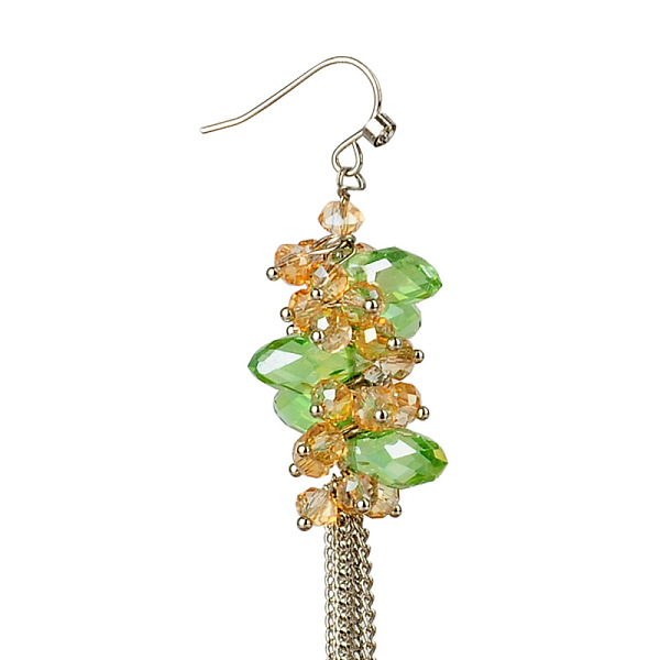 

PandaHall Fashion Glass Cluster Tassel Earrings, with Iron Chains and Brass Earring Hooks, Light Green, 95x20mm Glass Green