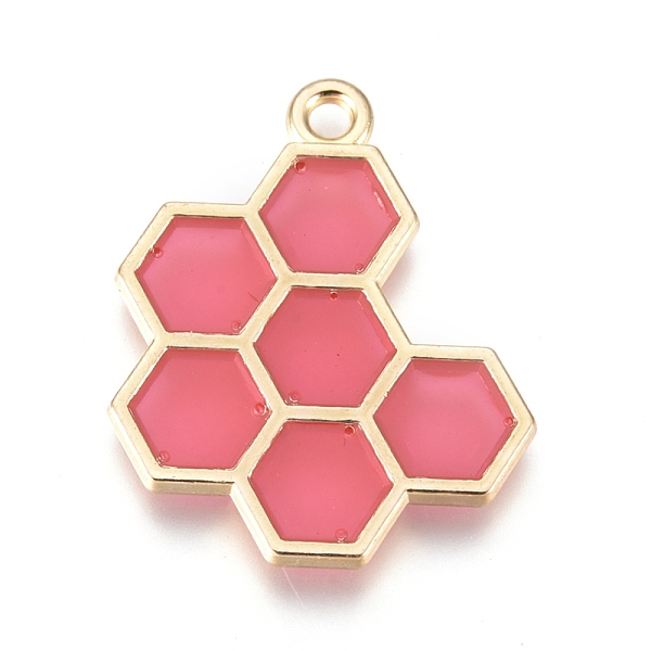 

PandaHall Alloy Pendants, with Enamel, Honeycomb, Golden, Pale Violet Red, 21x17x1.5mm, Hole: 1.6mm Alloy+Enamel Others Pink