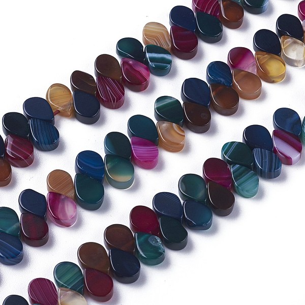 PandaHall Dyed Natural Agate Beads Strands, Top Drilled Beads, Teardrop, Colorful, 7.5~8x5~5.5x2.5~3mm, Hole: 1mm, about 112pcs/strand, 15.3...
