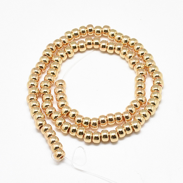 

PandaHall Electroplate Non-magnetic Synthetic Hematite Beads Strands, Rondelle, Light Gold Plated, 6x4mm, Hole: 2mm, about 97pcs/strand...