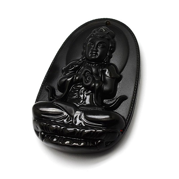 Bijoux Bouddhistes Obsidienne Naturelle Grand Camée Pendentifs Bouddha