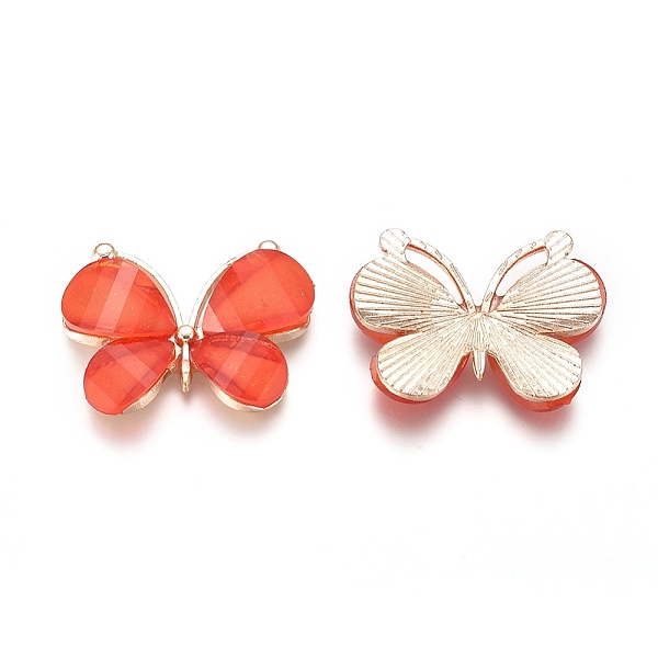 

PandaHall Light Gold Plated Alloy Glass Pendants, Butterfly, Orange Red, 21.8x28x4.5mm, Hole: 1.5x10mm Alloy+Glass Butterfly Red