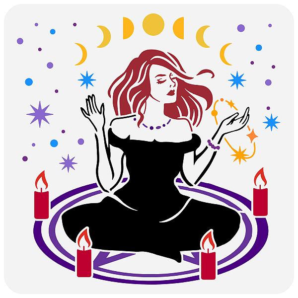 

PandaHall FINGERINSPIRE Witch Painting Stencil Painting Stencil 11.8x11.8inch Reusable Moon Phase Painting Template Wicca Theme Drawing...