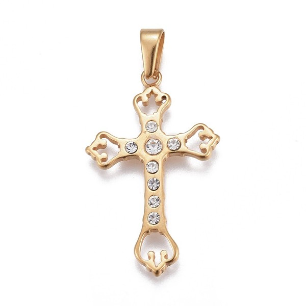 

PandaHall 304 Stainless Steel Pendants, with Rhinestone, Cross, Crystal, Golden, 46.5x29x3.5mm, Hole: 3~3.5x8mm Stainless Steel+Rhinestone..., Clear