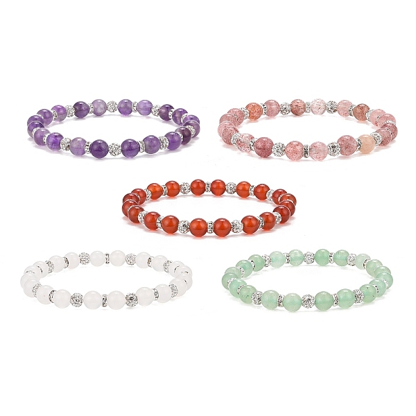 

PandaHall Round Natural Malaysia Jade Bead Stretch Bracelets, Brass Grade A Rhinestone Beaded Bracelets for Women, Inner Diameter: 2-1/4...