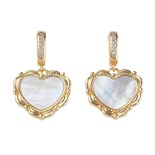 

PandaHall Brass Micro Pave Cubic Zirconia Pendants, with Natural Shell, Real 18K Gold Plated, Nickel Free, Heart, Creamy White, 32mm, Hole...