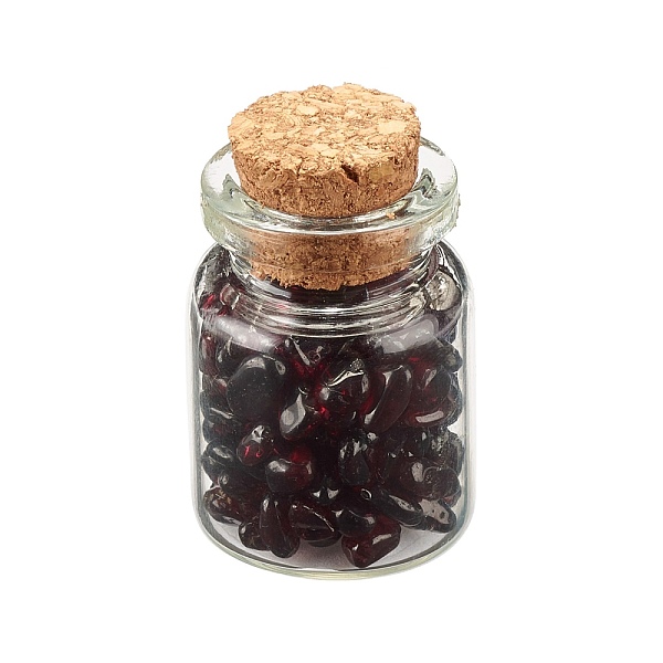 

PandaHall Transparent Glass Wishing Bottle Decoration, Chakra Healing Bottles, Wicca Gem Stones Balancing, with Natural Garnet Chip Beads...