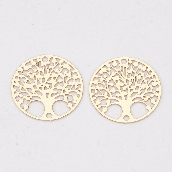 

PandaHall Brass Links connectors, Etched Metal Embellishments, Long-Lasting Plated, Flat Round with Tree of Life, Light Gold, 16x0.3mm, Hole...