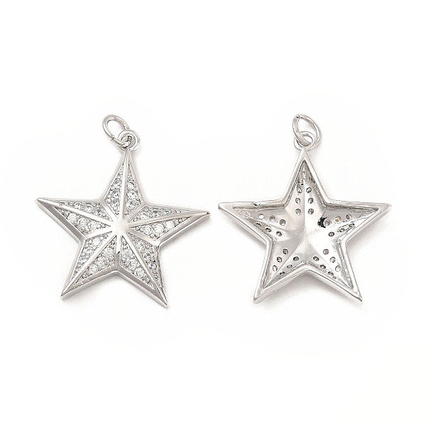 

PandaHall Brass Micro Pave Cubic Zirconia Pendants, with Jump Ring, Star Charm, Platinum, 24.5x23x3.3mm, Hole: 2.5mm Brass+Cubic Zirconia..., Clear