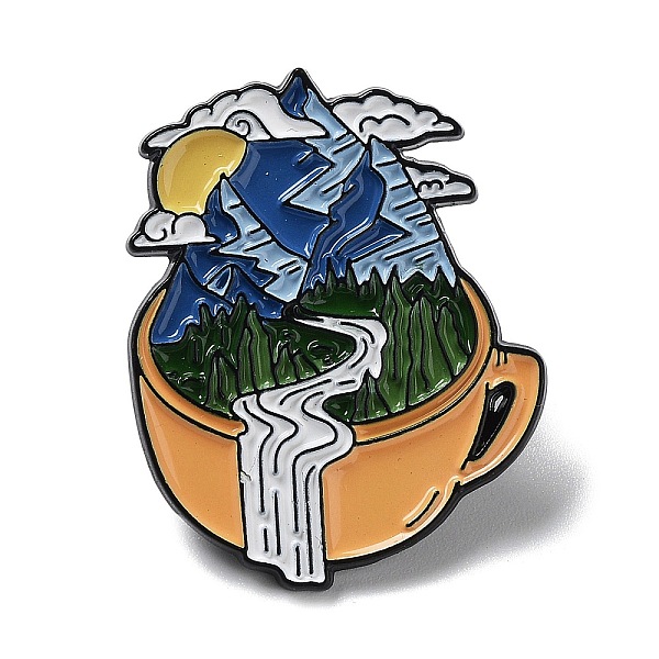 PandaHall Outdoor Camping Theme Mountain Pattern Enamel Pin, Black Zinc Alloy Brooches for Backpack Clothes, Colorful, 30x23.5x1mm...