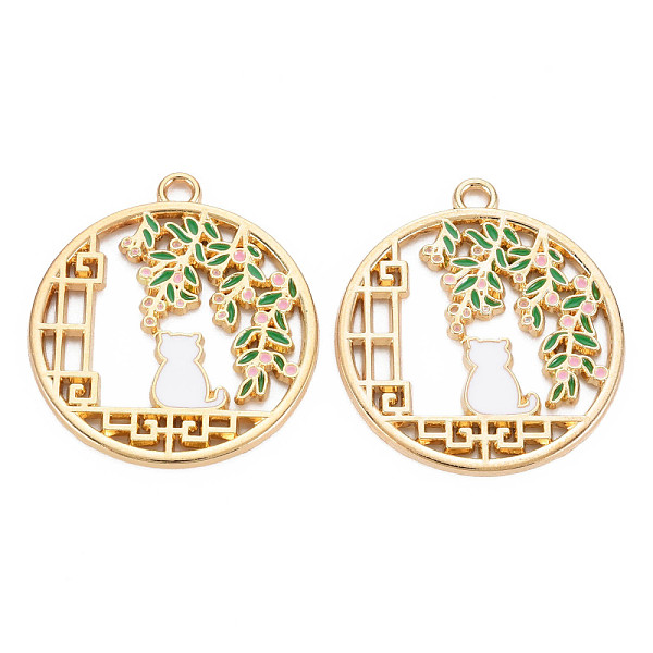

PandaHall Alloy Enamel Pendants, Cadmium Free & Nickel Free & Lead Free, Light Gold, Ring with Cat, Medium Sea Green, 30x27x1.5mm, Hole: 2mm...