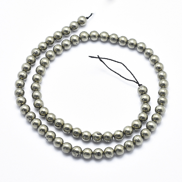 

PandaHall Natural Pyrite Beads Strands, Round, 6mm, Hole: 1mm, about 65pcs/strand, 15.5 inch Pyrite Round