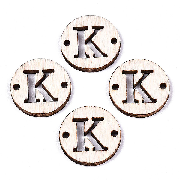 

PandaHall Unfinished Natural Poplar Wood Links Connectors, Laser Cut, Flat Round with Word, Letter.K, 19.5x2.5mm, Hole: 2mm Wood Letter K
