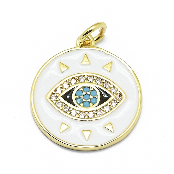 

PandaHall Brass Micro Pave Clear Cubic Zirconia Pendants, Real 18K Gold Plated, Long-Lasting Plated, with Enamel and Jump Rings, Flat Round..., White