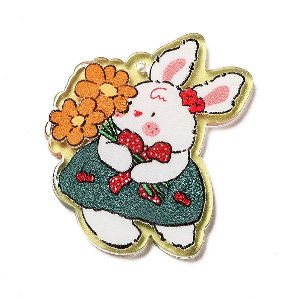 

PandaHall Transparent Printed Acrylic Pendants, Rabbit Charm, Flower Pattern, 4.15x3.2x0.2cm, Hole: 1.5mm Acrylic Flower