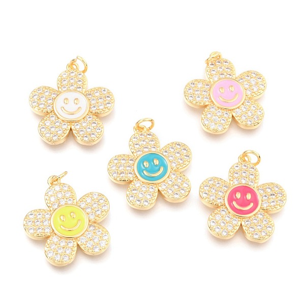 

PandaHall Brass Micro Pave Clear Cubic Zirconia Pendants, with Enamel and Jump Rings, Long-Lasting Plated, Flower with Smiling Face, Real..., Multicolor