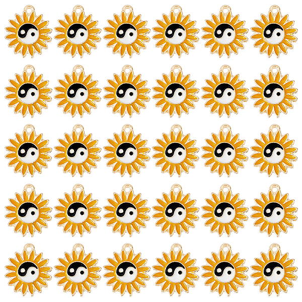 

PandaHall DICOSMETIC 60Pcs Flower Charms Yin Yang Amulet Pendants Golden Sun Flower Charms Chinese Symbol Talisman Sunflower with Yin Yang..., Gold
