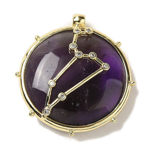

PandaHall Constellation Natural Amethyst Pendants, Brass Flat Round Charms, Golden, Leo, 32x30x9mm, Hole: 2mm Amethyst Leo