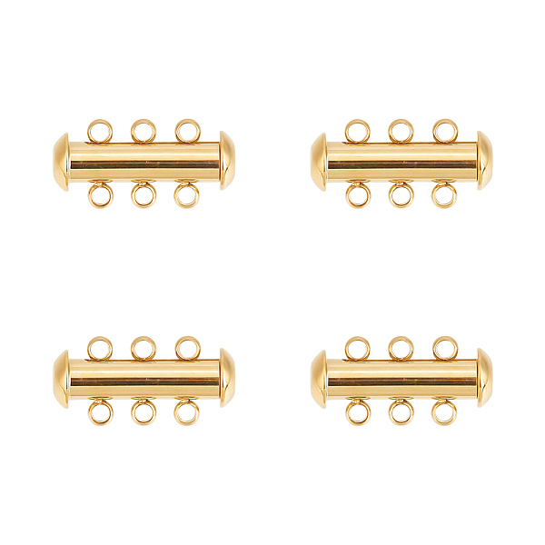 

PandaHall Unicraftale 4 Sets 304 Stainless Steel Slide Lock Clasps, Peyote Clasps, 3 Strands, 6 Holes, Tube, Golden, 20x10x6.5mm, Hole...