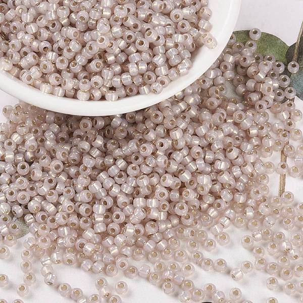 

PandaHall MIYUKI Round Rocailles Beads, Japanese Seed Beads, 8/0, (RR579) Dyed Blush Silverlined Alabaster, 3mm, Hole: 1mm, about..., Pink