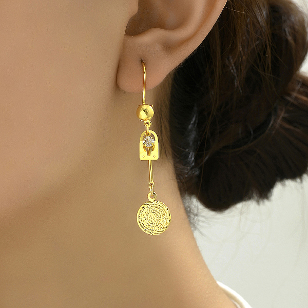 Fashionable Classic Flat Round Brass Tassel Hoop Earrings