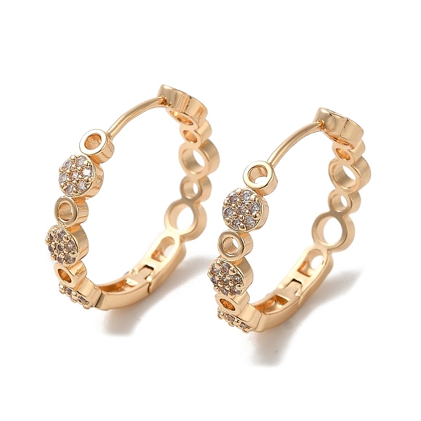 

PandaHall Brass Micro Pave Cubic Zirconia Hoop Earrings for Women, Flat Round, Light Gold, 26.5x5mm Brass Flat Round Clear
