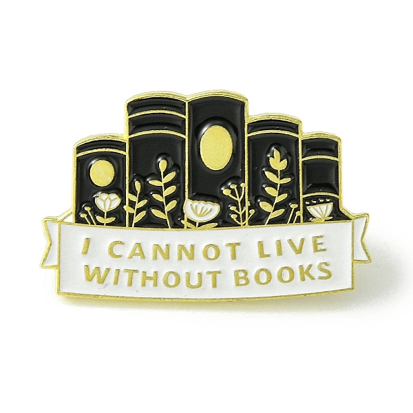 

PandaHall Leaf Book with Word I Cannot Live without Books Enamel Pins, Golden Alloy Broochese for Backpack Clothes, Black, 19.5x30x1.5mm...