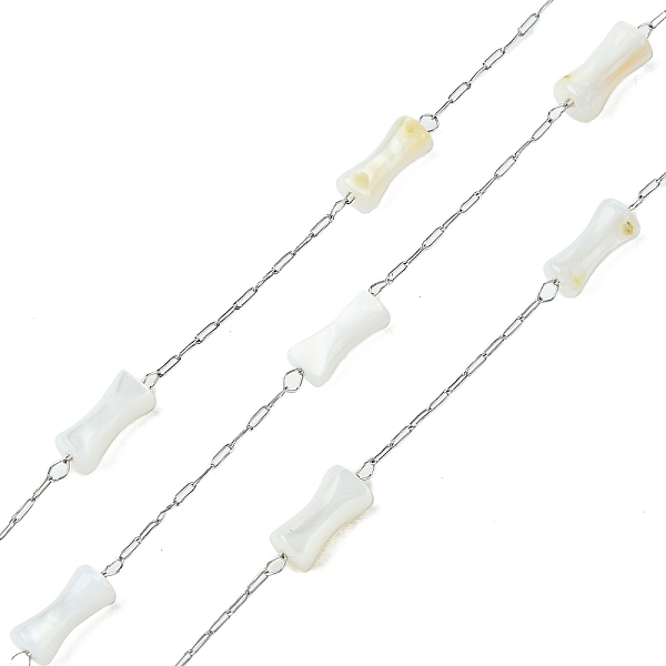 

PandaHall Natural Shell Pearl Beads,Dyed with 304 Stainless Steel Chains, Soldered, with Spool, WhiteSmoke, 8x4mm 304 Stainless Steel White