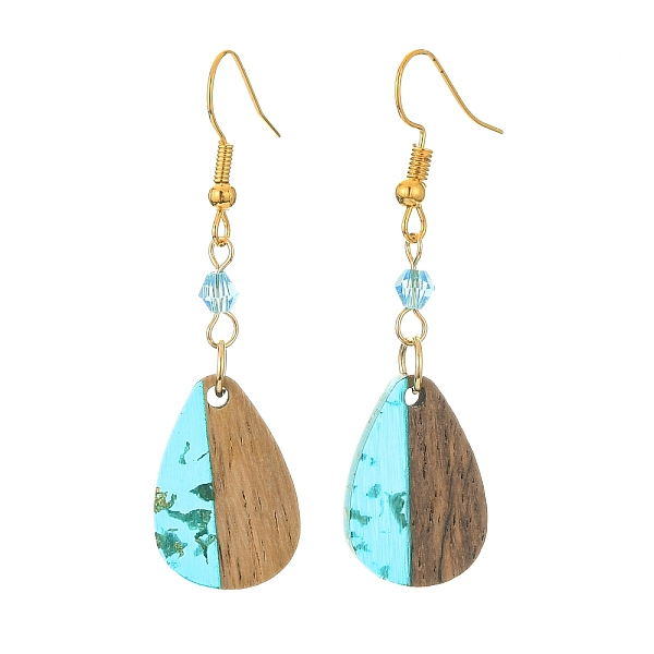 

PandaHall Resin & Walnut Wood Teardrop Dangle Earrings, Glass Beaded Long Drop Earrings with Iron Pins, Deep Sky Blue, 54x14.5mm Wood...