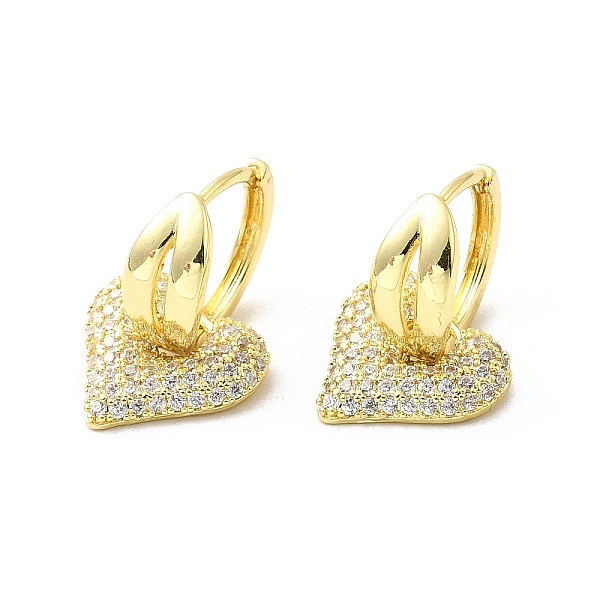 

PandaHall Valentine's Day Heart & Leaf Clear Cubic Zirconia Dangle Hoop Earrings, Brass Jewelry for Women, Real 18K Gold Plated, 24mm, Pin...