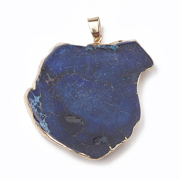 

PandaHall Natural Regalite/Imperial Jasper/Sea Sediment Jasper Pendants, with Golden Tone Iron Brass Findings, Dyed, Nuggets, Marine Blue...