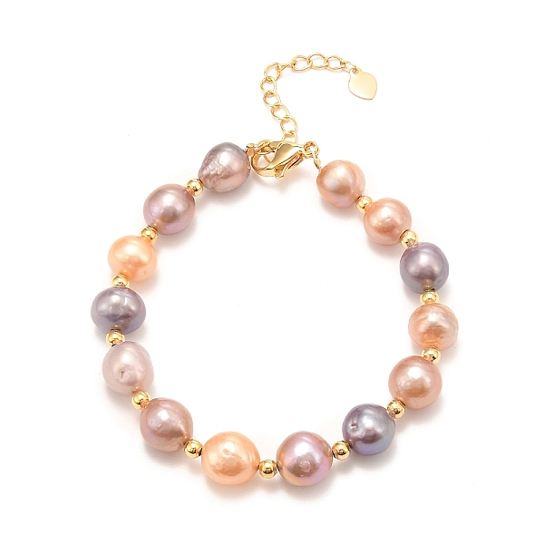 

PandaHall Natural Pearl Beaded Bracelets, Real 18K Gold Plated, with Brass Beads, Long-Lasting Plated, Colorful, 6-3/4 inch(17.2cm) Pearl