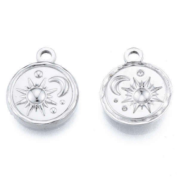 

PandaHall 201 Stainless Steel Pendants, Flat Round with Sun & Moon, Stainless Steel Color, 19x15.5x2.5mm, Hole: 2mm 201 Stainless Steel Flat...