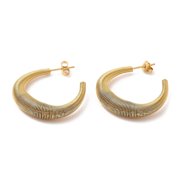 

PandaHall 304 Stainless Steel C-shape Stud Earrings, Wire Wrap Half Hoop Earrings for Women, Real 18K Gold Plated, 35x30x7mm 304 Stainless...