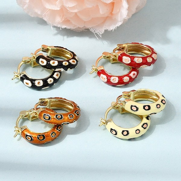 花柄の真鍮エナメルフープピアス