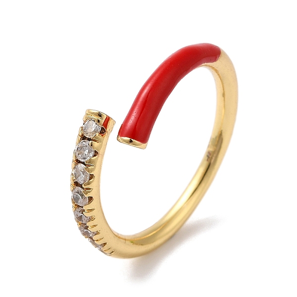 

PandaHall Rack Plating Brass Cubic Zirconia Open Cuff Rings for Women, with Enamel, Cadmium Free & Lead Free, Red, Inner Diameter: 17mm...