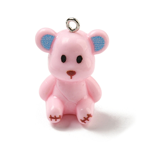 

PandaHall 10Pcs Opaque Resin Pendants, Bear Charms with Platinum Plated Iron Loops, Pink, 27.5x19x16.5mm, Hole: 2mm Iron+Resin Bear Pink