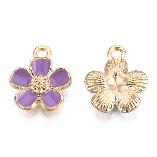

PandaHall Eco-Friendly Zinc Alloy Pendants, with Enamel, Cadmium Free & Nickel Free & Lead Free, 5- Petal Flower, Light Gold, Lilac..., Purple