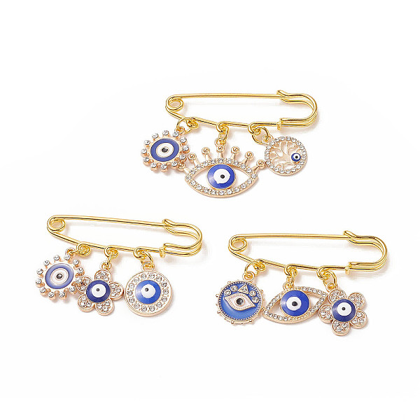 

PandaHall 3Pcs 3 Style Iron Evil Eye Safety Pin Brooches, Rack Plating Alloy Enamel Flower & Tree & Sun Charms Lapel Pin for Women, Golden...