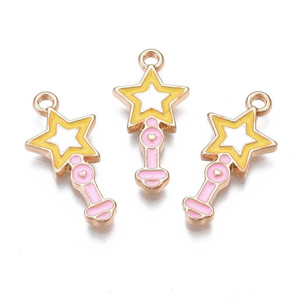 

PandaHall Rack Plating Alloy Enamel Pendants, Cadmium Free & Nickel Free & Lead Free, Light Gold, Star Fairy Wand, Pink, 23x11x2mm, Hole...
